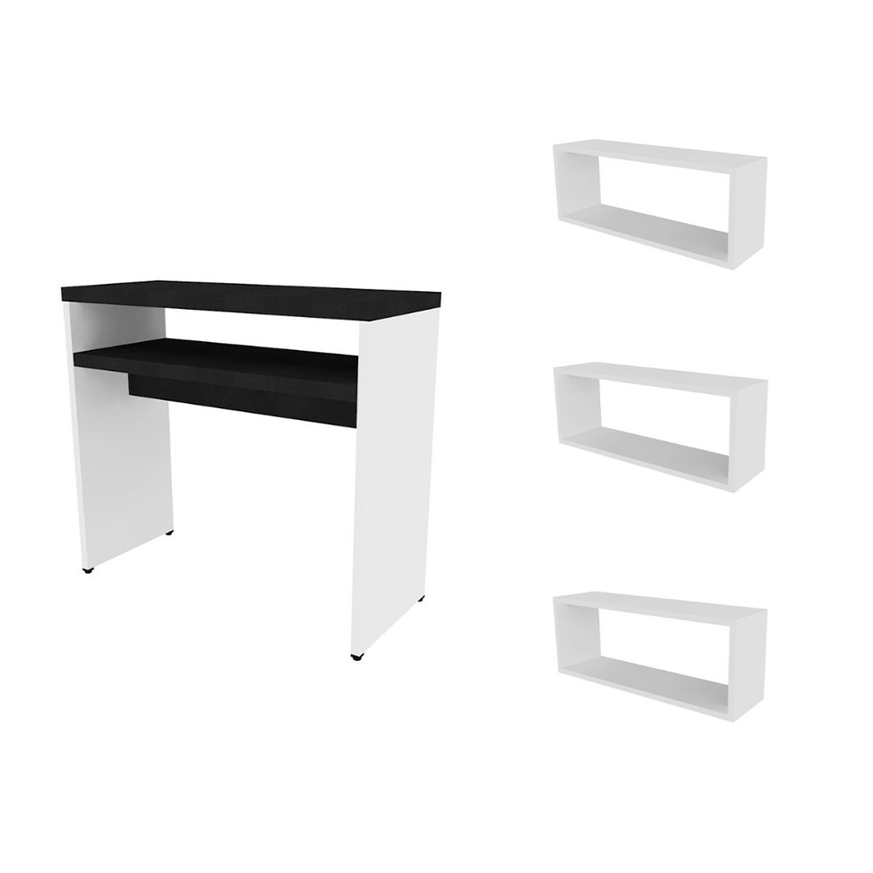 Conjunto de Aparador e 3 Nichos Balin Branco e Preto