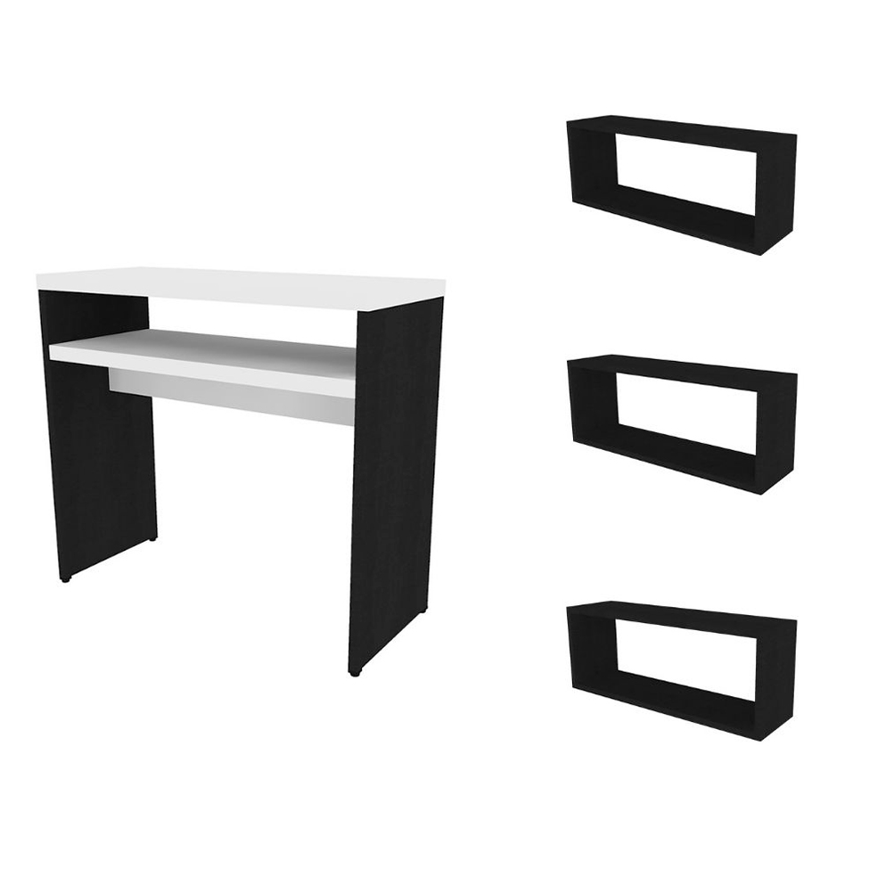 Conjunto de Aparador e 3 Nichos Balin Preto e Branco