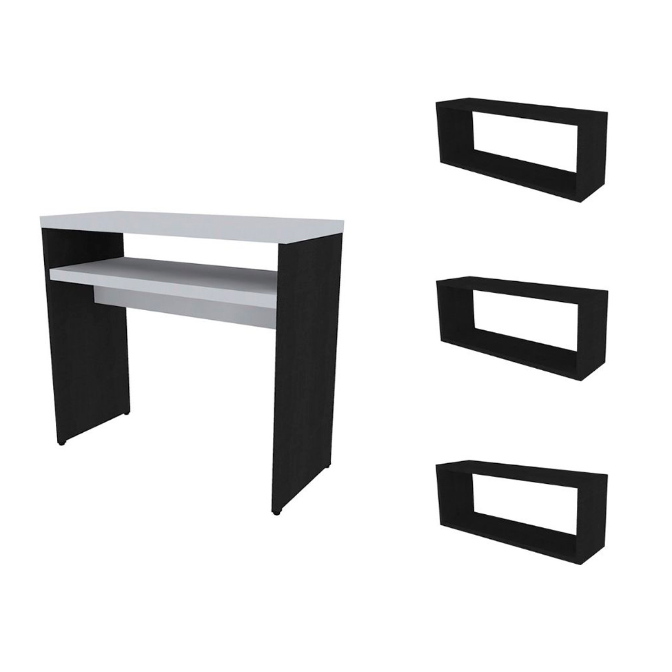 Conjunto de Aparador e 3 Nichos Balin Preto e Cinza Cristal