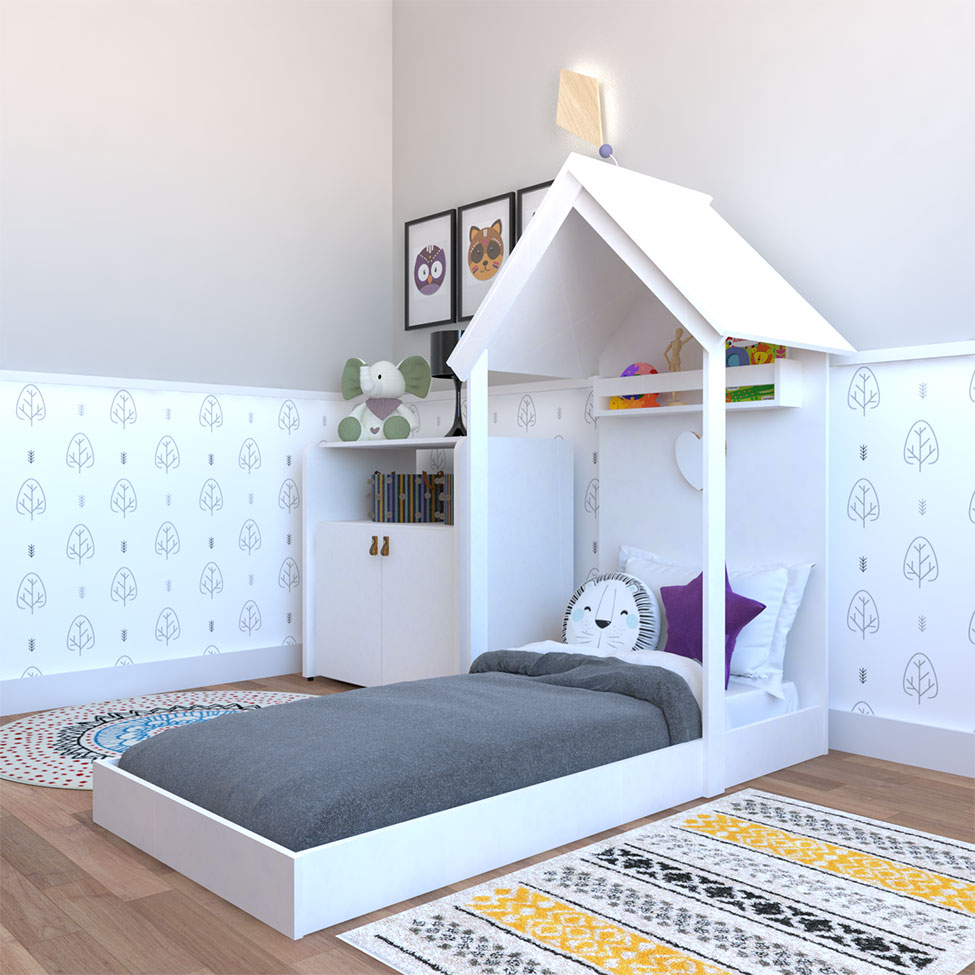 Conjunto de Cama Infantil com Armário Helena 2 PT Branco