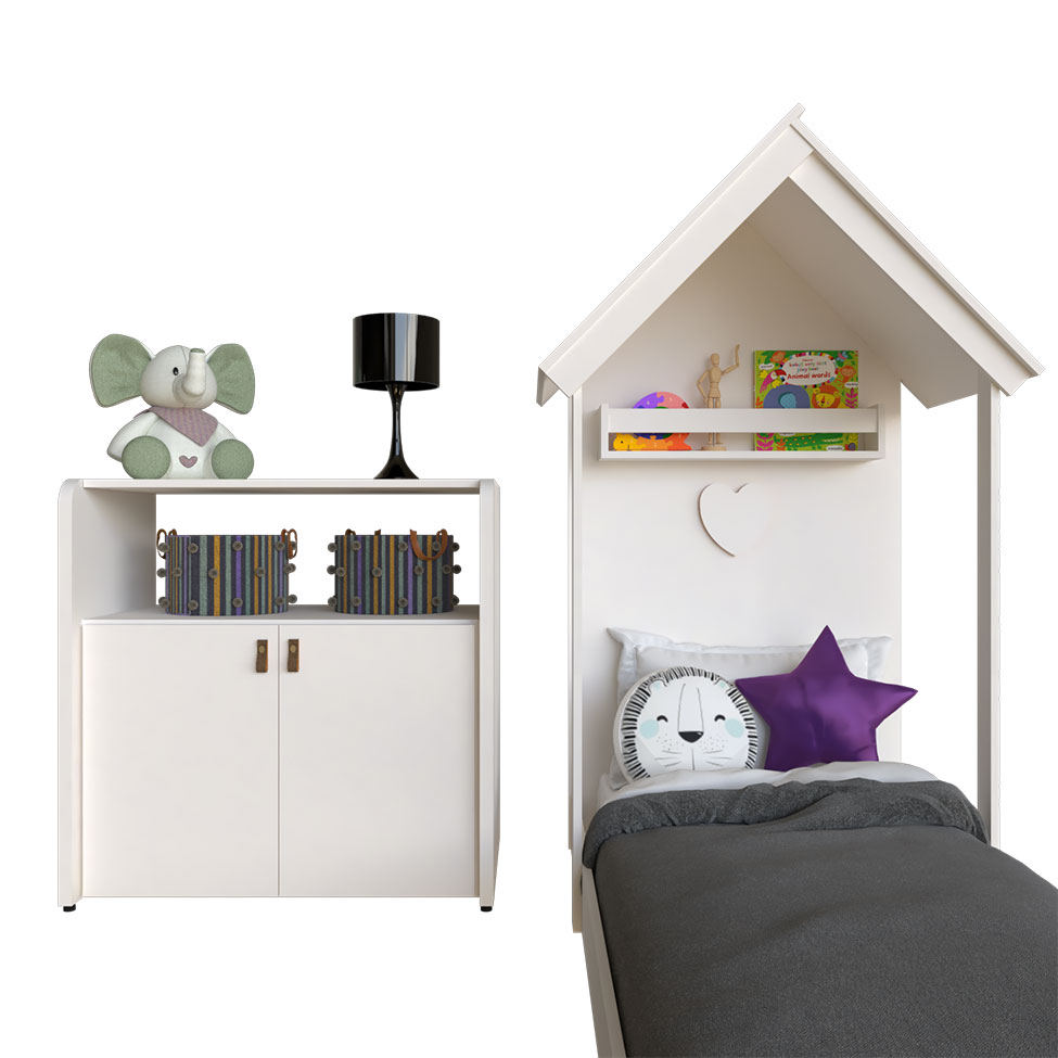 Conjunto de Cama Infantil com Armário Helena 2 PT Branco