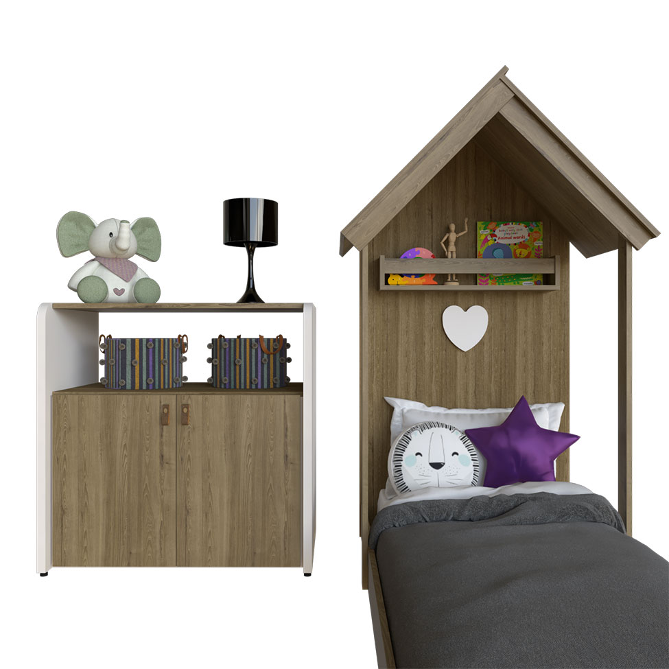 Conjunto de Cama Infantil com Armário Helena 2 PT Carvalho Mel