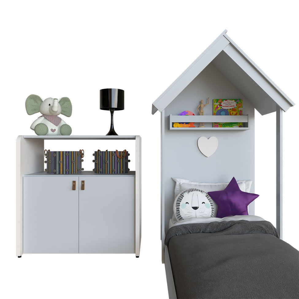 Conjunto de Cama Infantil com Armário Helena 2 PT Cinza Cristal