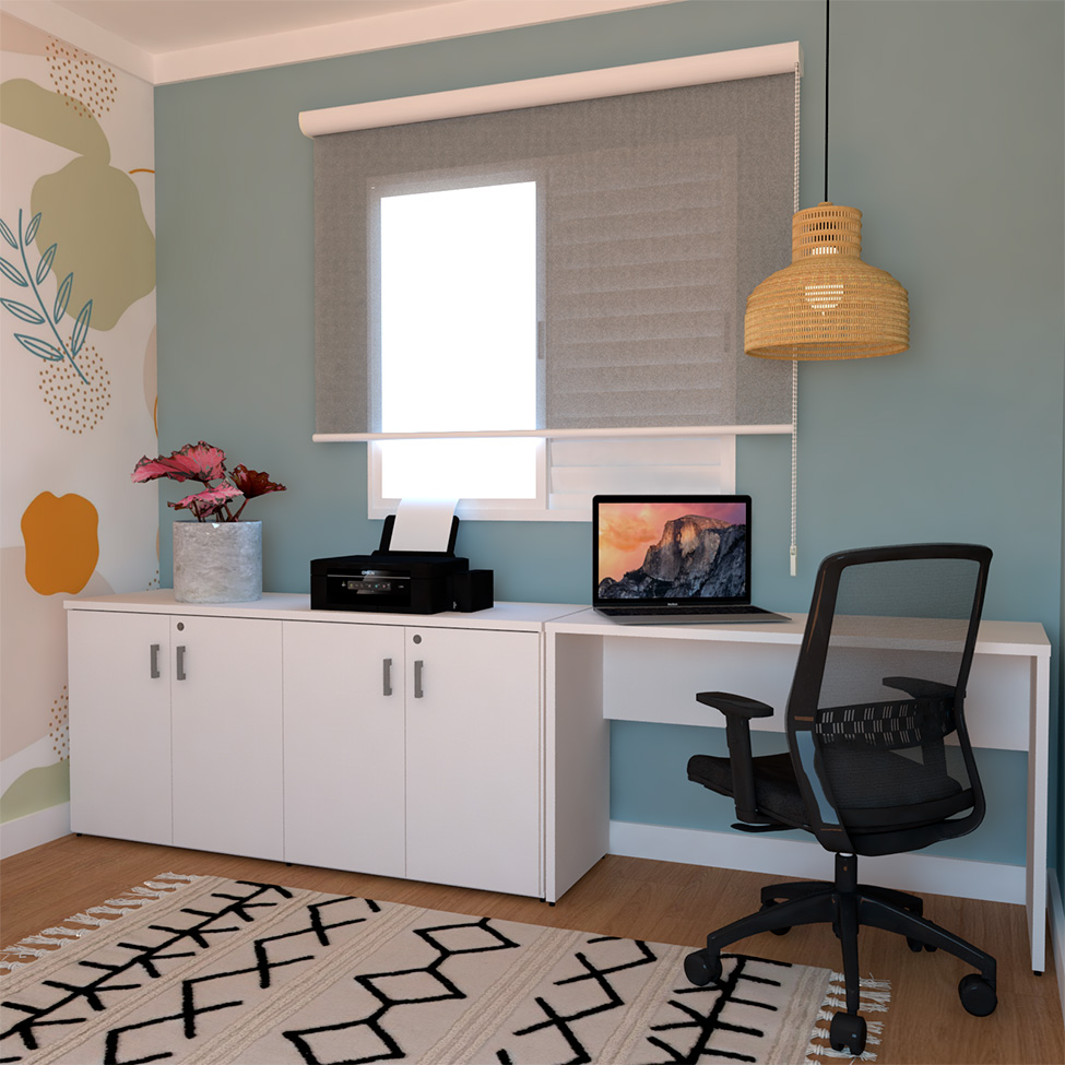 Conjunto de Escrivaninha com Armário de Escritório Tonal 4 PT Branco
