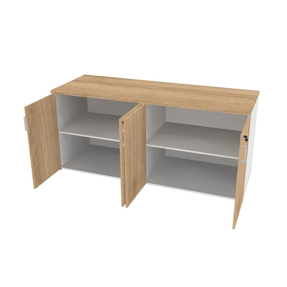 Conjunto de Escrivaninha com Armário de Escritório Tonal 4 PT Branco e Carvalho Mel