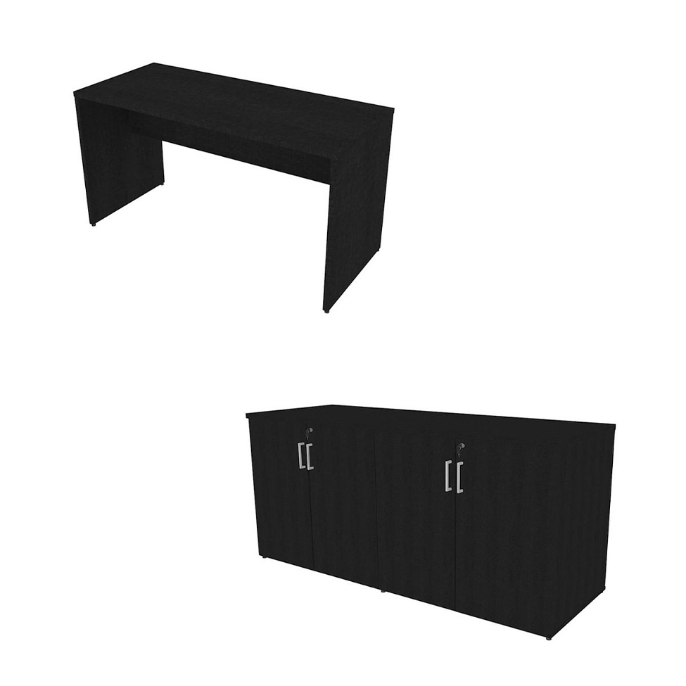 Conjunto de Escrivaninha com Armário de Escritório Tonal 4 PT Preto
