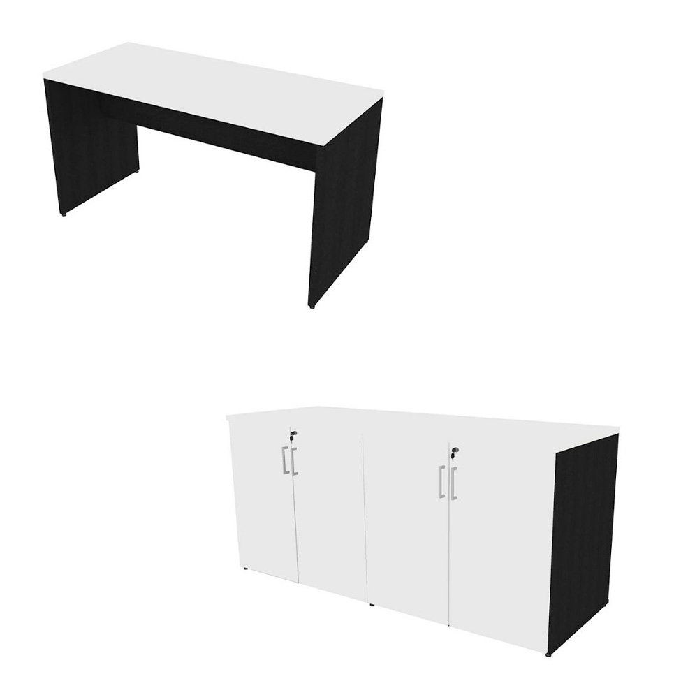 Conjunto de Escrivaninha com Armário de Escritório Tonal 4 PT Preto e Branco