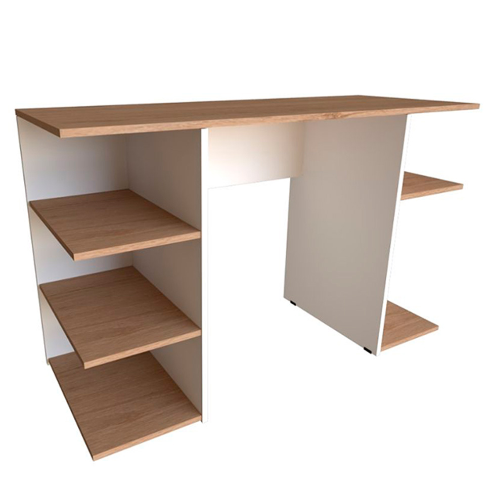Conjunto de Mesa Gamer com Nicho Ciati Branco e Carvalho Mel