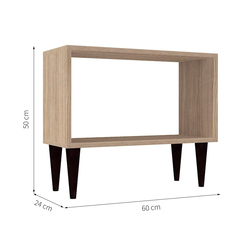 Conjunto de Mesa Lateral com 2 Prateleiras Kanter Carvalho Mel