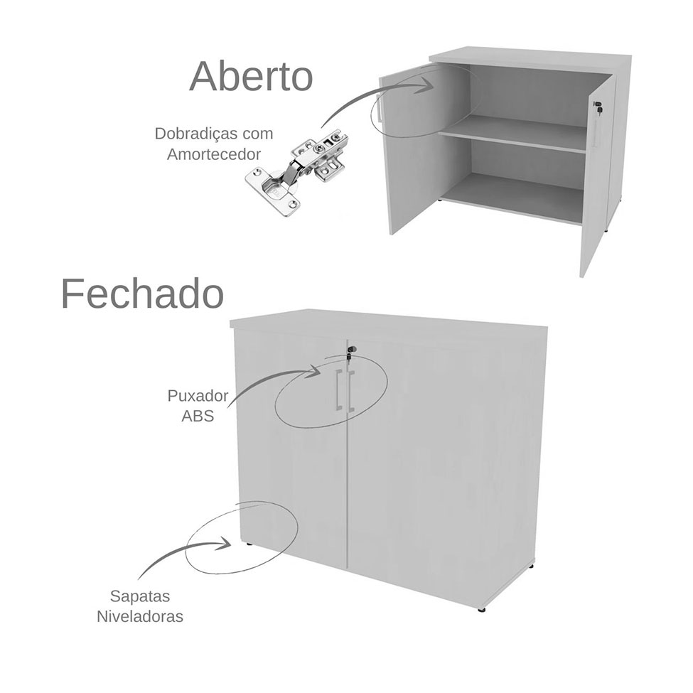 Conjunto de Mesa com Armário de Escritório, Armário Aéreo e 3 Prateleiras Corar Cinza Cristal