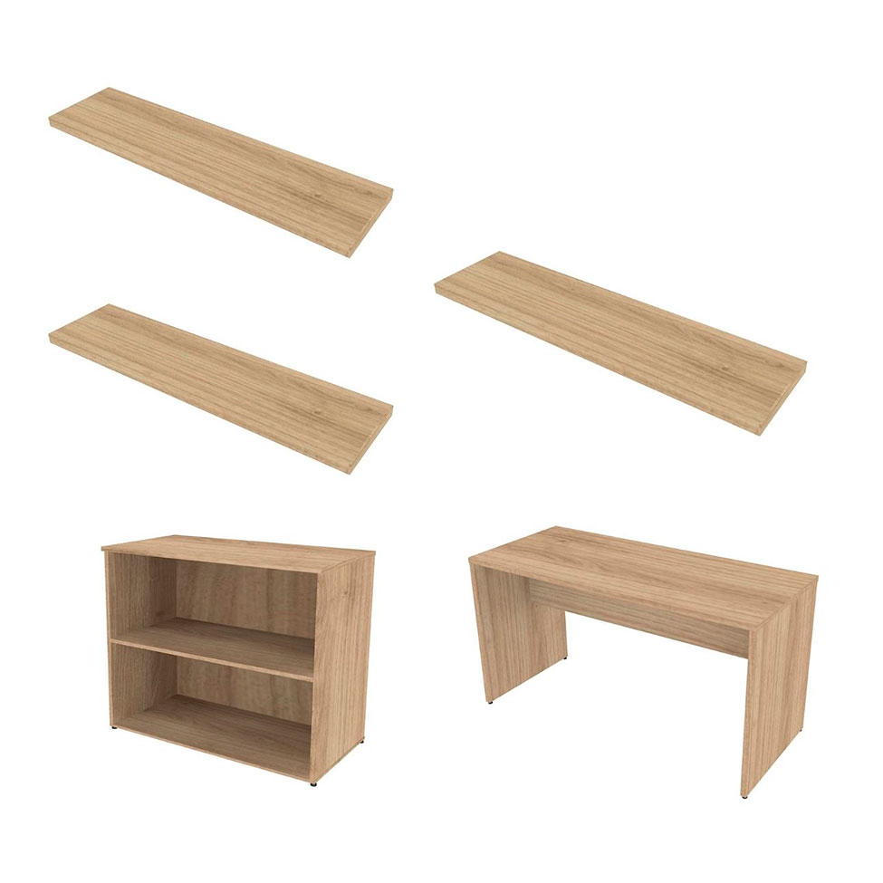 Conjunto de Mesa com Estante e 3 Prateleiras Siena Carvalho Mel