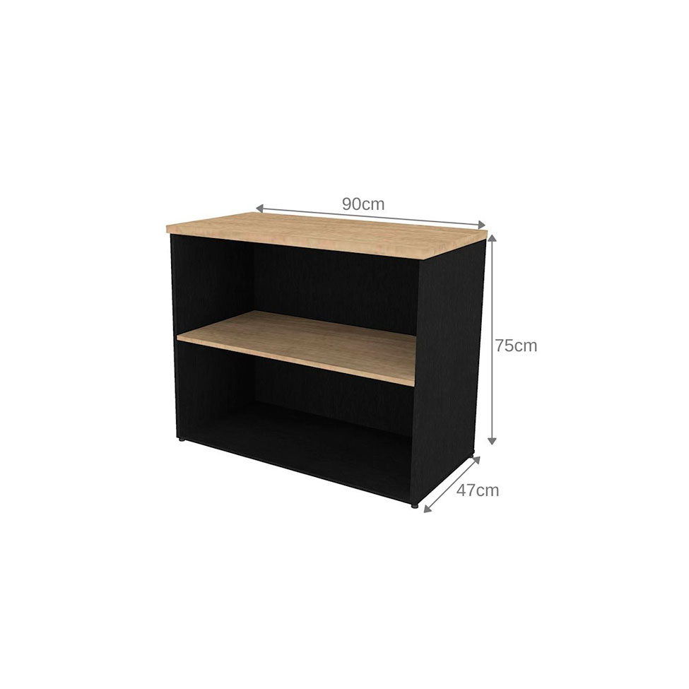 Conjunto de Mesa com Estante e 3 Prateleiras Siena Preto e Carvalho Mel