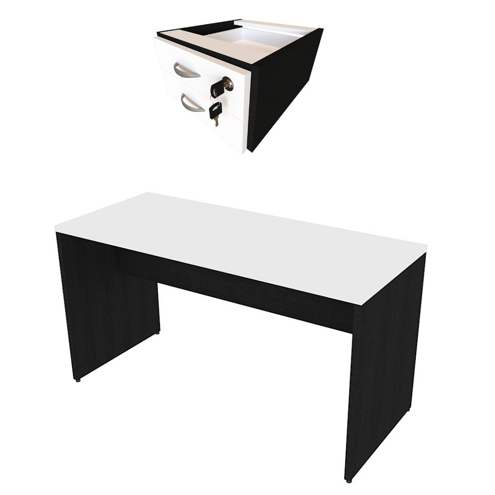 Conjunto de Mesa com Gaveteiro de Escritório Arvo Preto e Branco