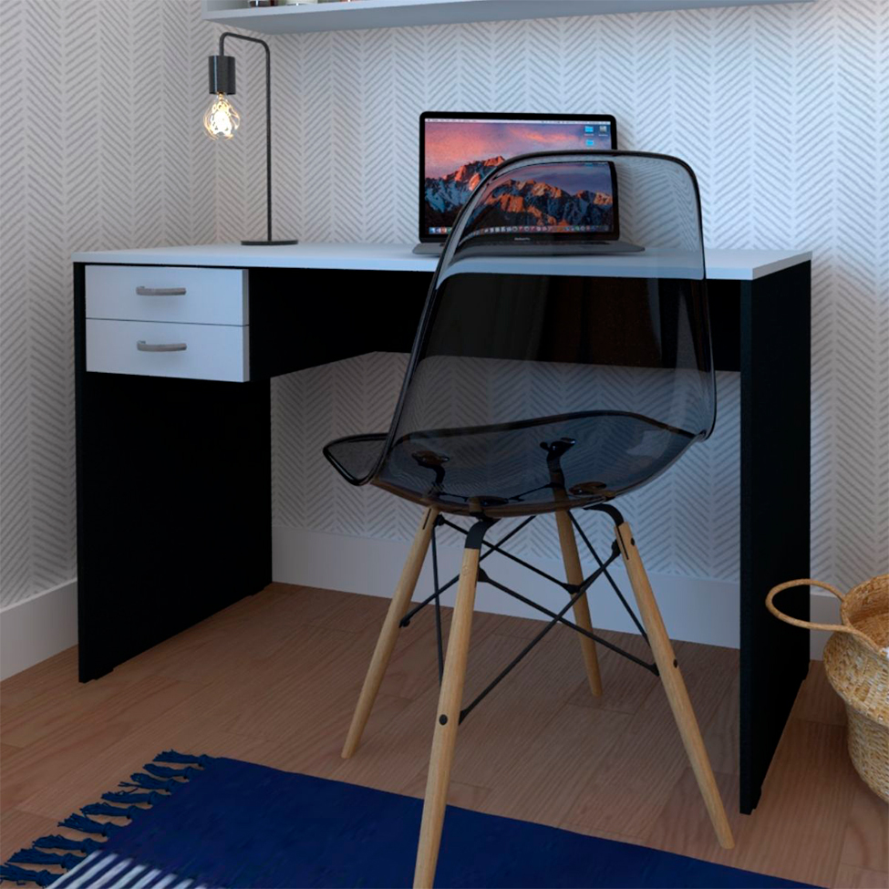 Conjunto de Mesa com Gaveteiro de Escritório Arvo Preto e Cinza Cristal