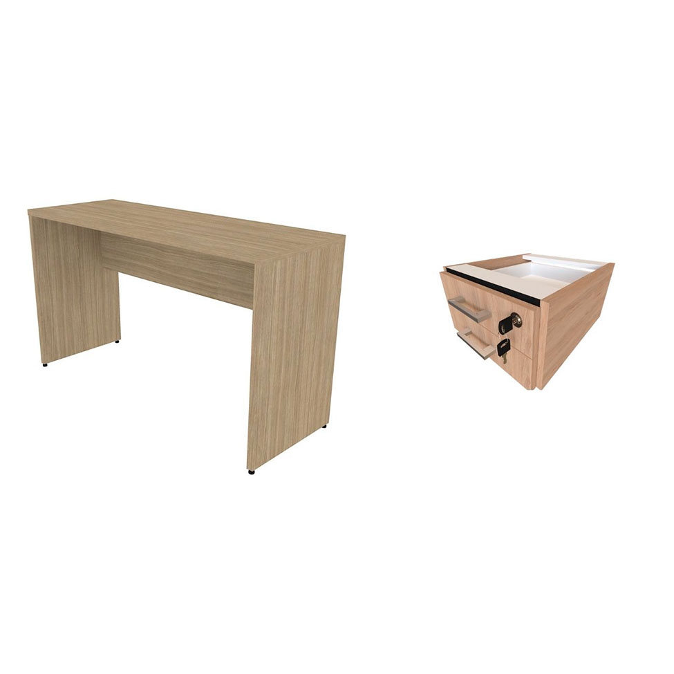 Conjunto de Mesa com Gaveteiro de Escritório Corp Carvalho Mel