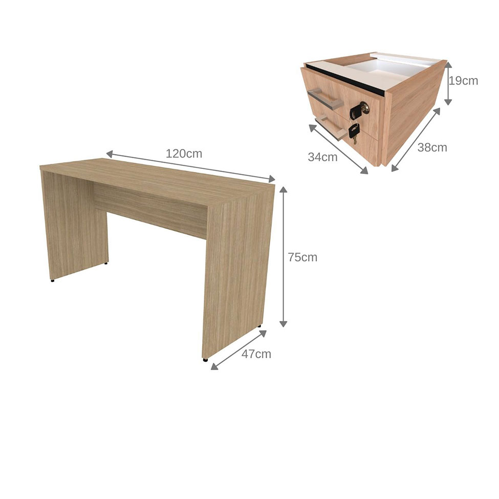 Conjunto de Mesa com Gaveteiro de Escritório Corp Carvalho Mel