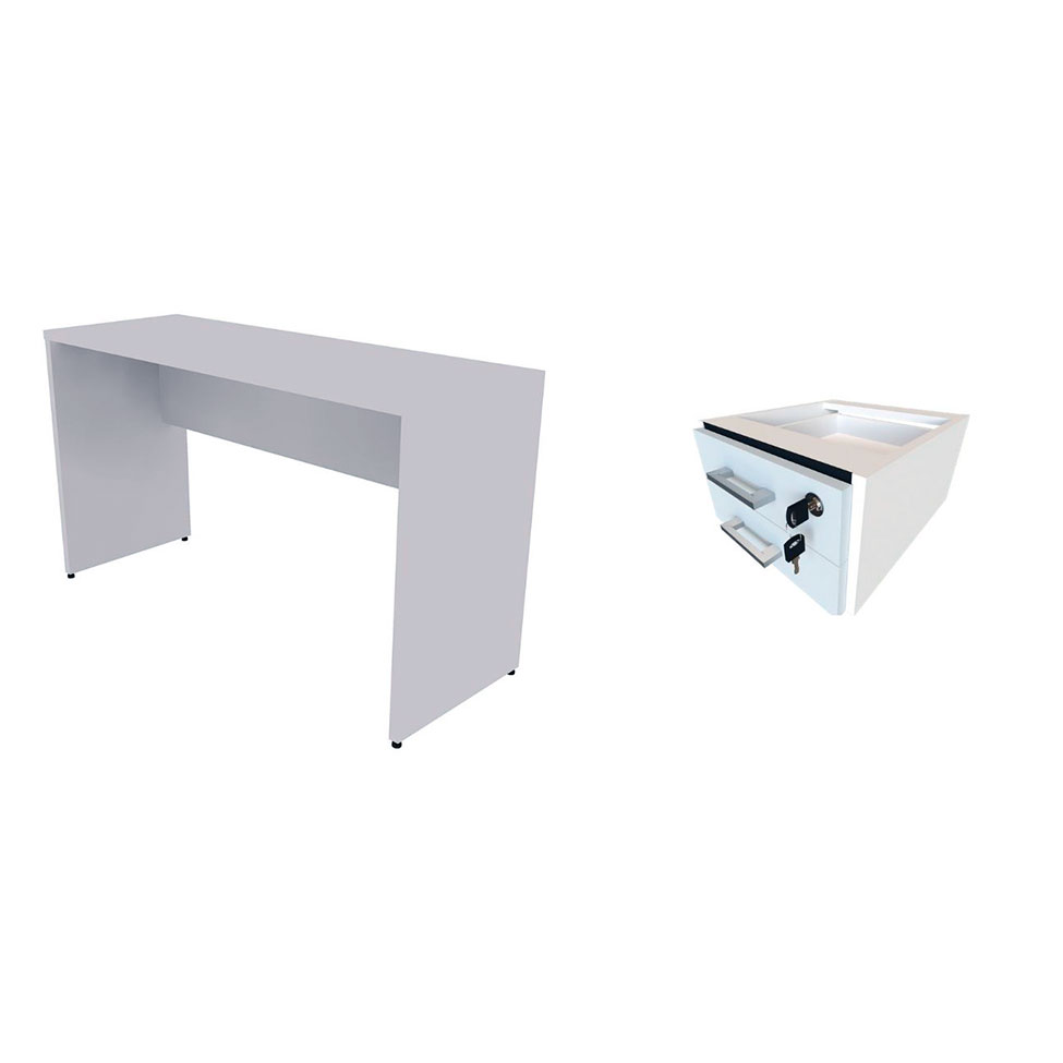 Conjunto de Mesa com Gaveteiro de Escritório Corp Cinza Cristal