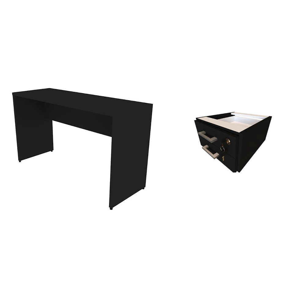 Conjunto de Mesa com Gaveteiro de Escritório Corp Preto