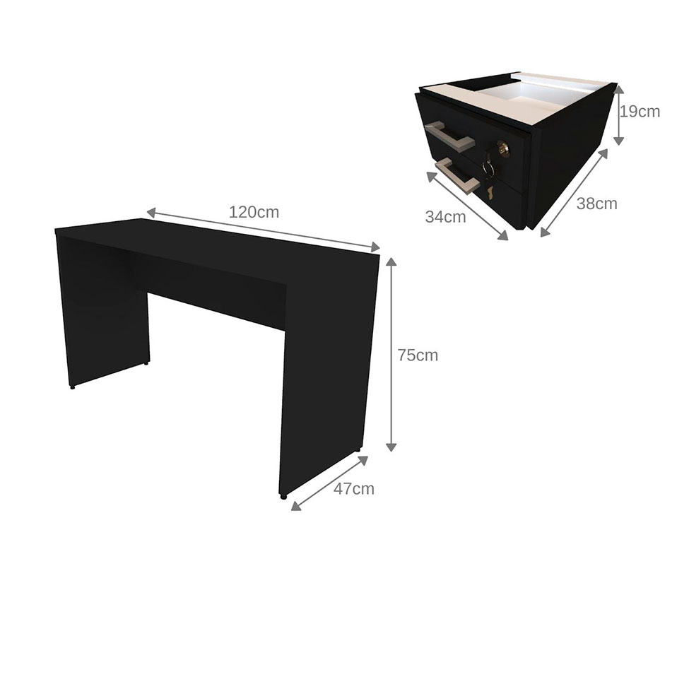 Conjunto de Mesa com Gaveteiro de Escritório Corp Preto