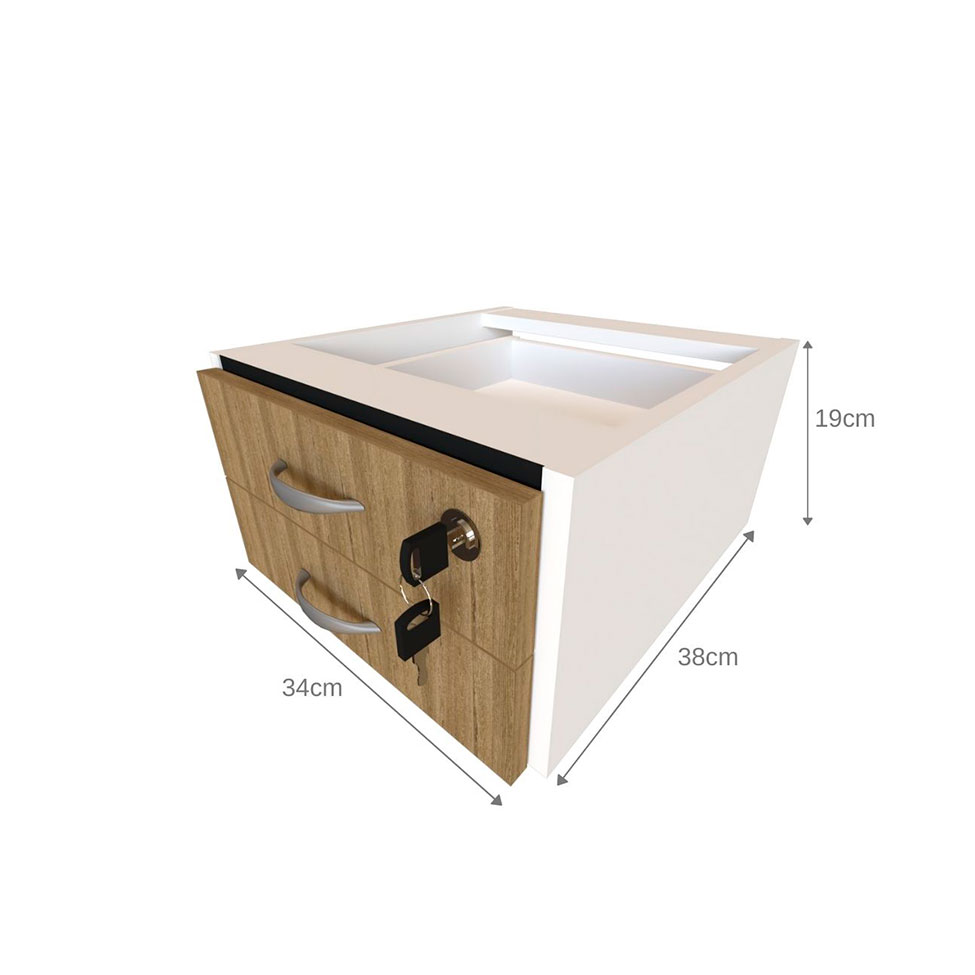 Conjunto de Mesa com Gaveteiro e Prateleira de Escritório Helen Branco e Carvalho Mel
