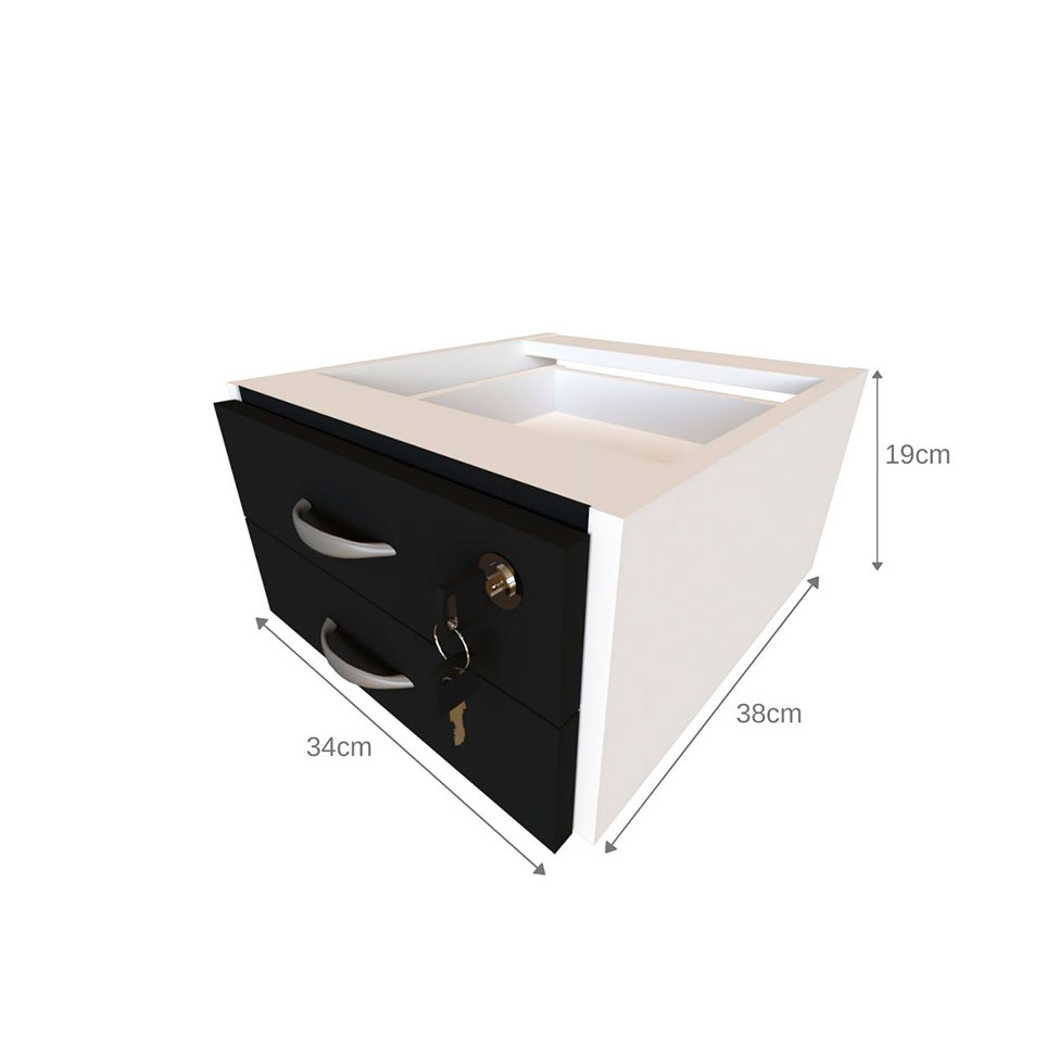 Conjunto de Mesa com Gaveteiro e Prateleira de Escritório Helen Branco e Preto