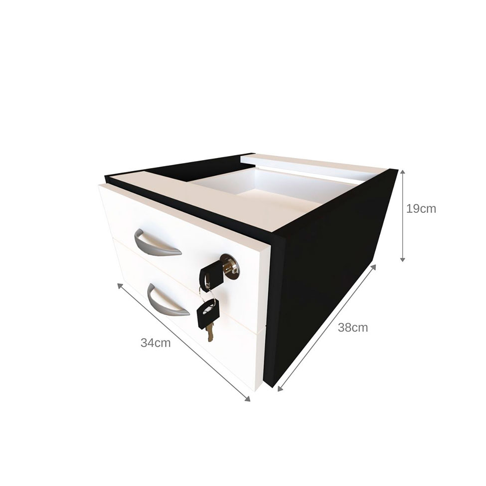 Conjunto de Mesa com Gaveteiro e Prateleira de Escritório Helen Preto e Branco