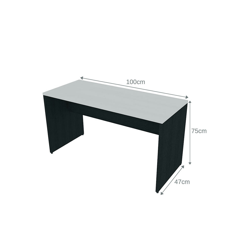 Conjunto de Mesa com Gaveteiro e Prateleira de Escritório Helen Preto e Cinza Cristal