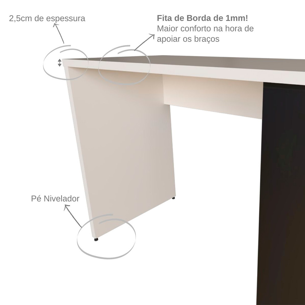 Escrivaninha Corp Branca e Preta 90 cm