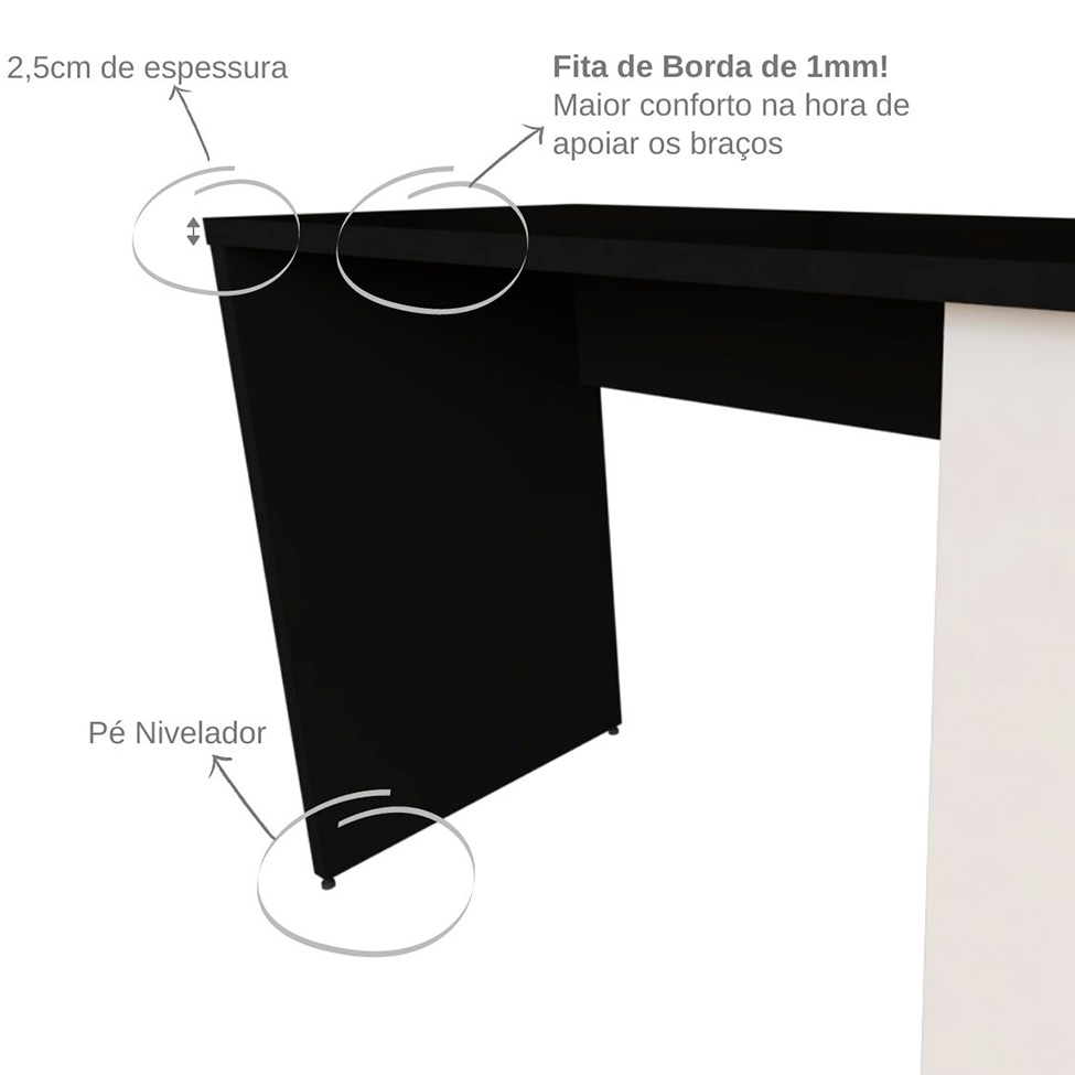 Escrivaninha Corp Preta e Branca 100 cm
