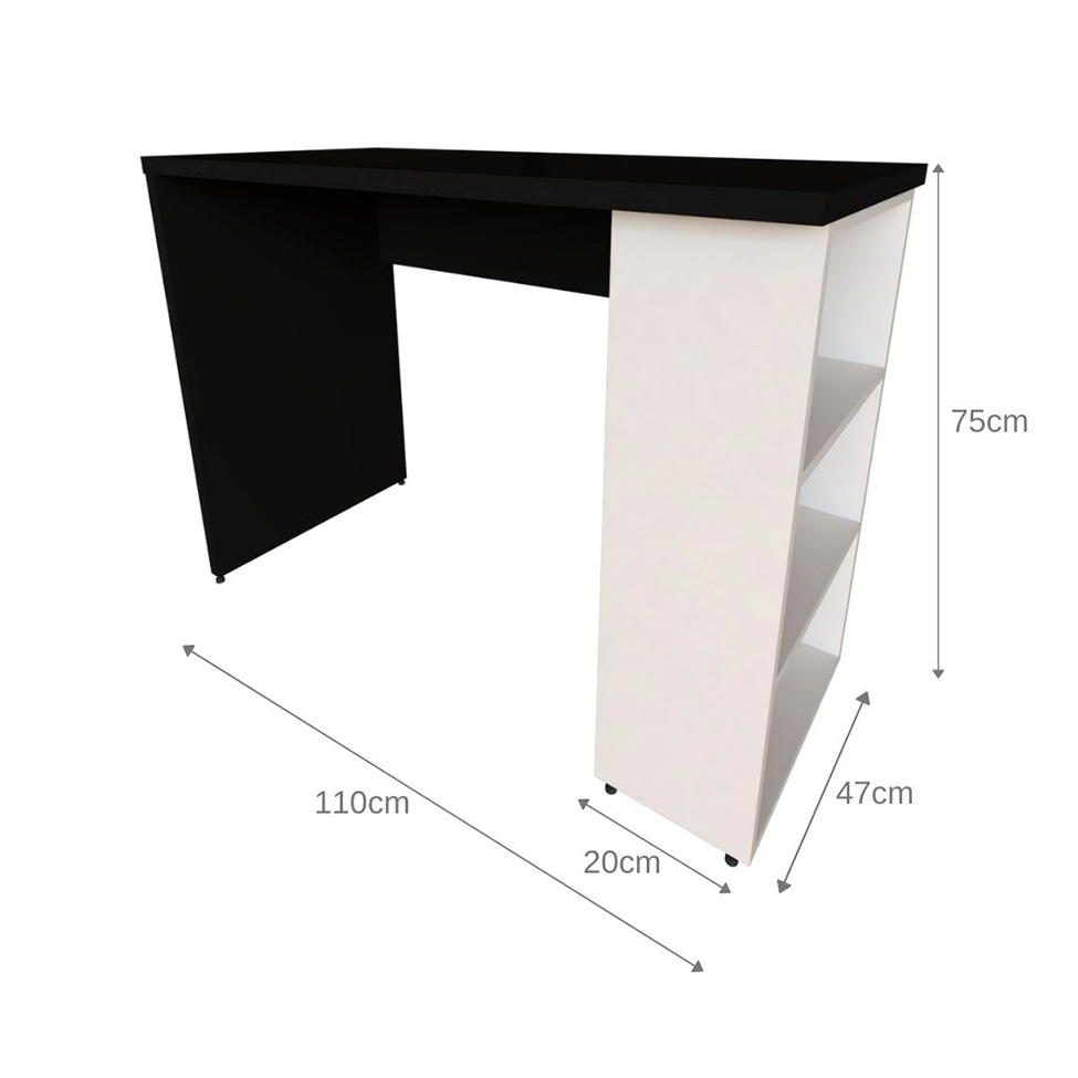 Escrivaninha Corp Preta e Branca 110 cm