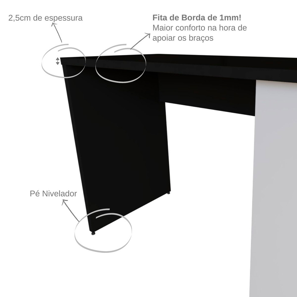 Escrivaninha Corp Preta e Cinza 110 cm