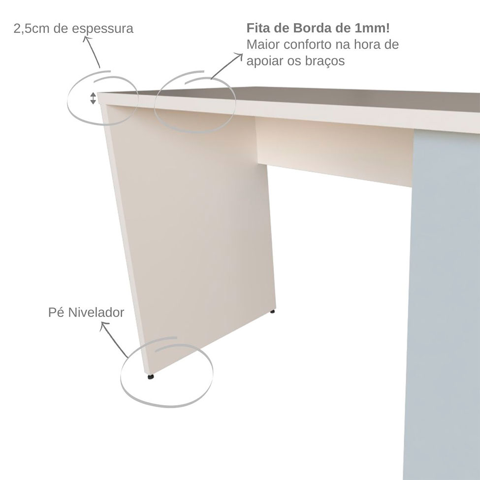 Escrivaninha com Prateleira KitCubos Branca e Cinza Cristal 100 cm