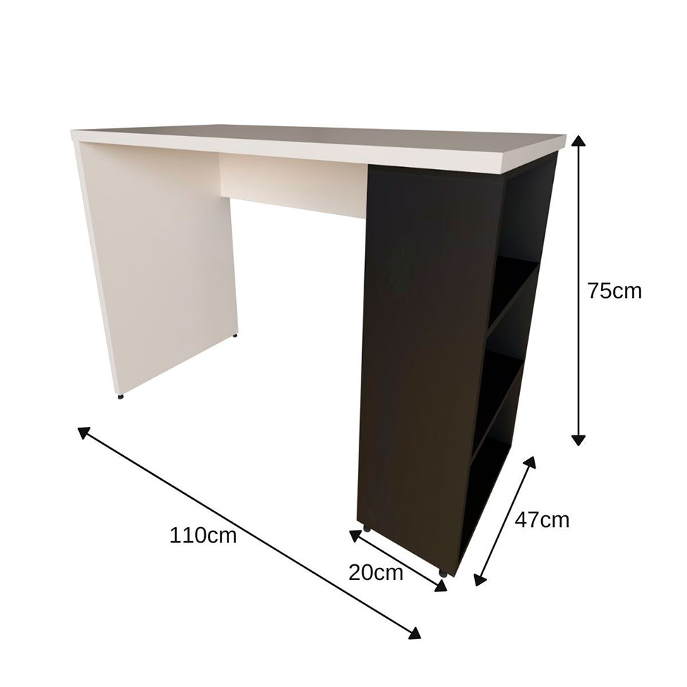 Escrivaninha com Prateleira KitCubos Branca e Preta 110 cm