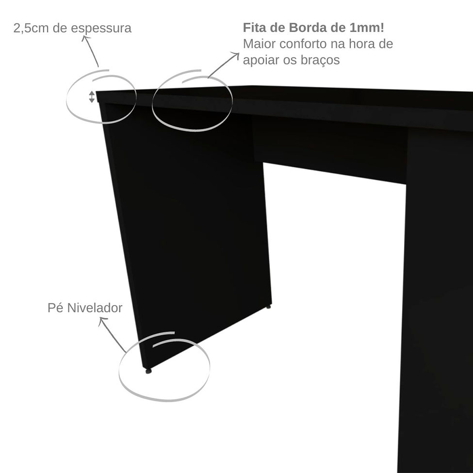 Escrivaninha com Prateleira KitCubos Preta 90 cm
