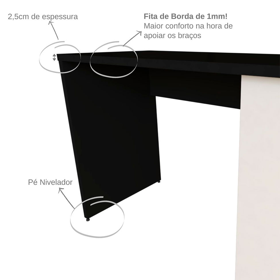Escrivaninha com Prateleira KitCubos Preta e Branca 100 cm