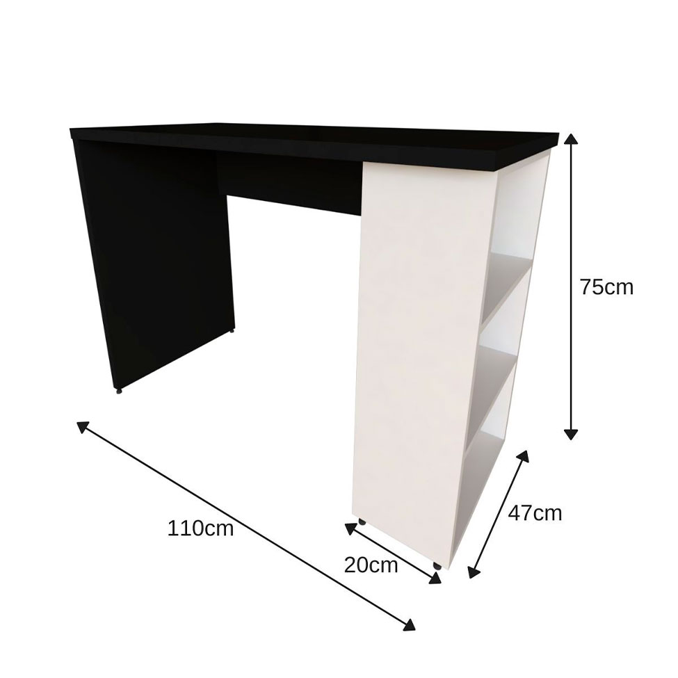 Escrivaninha com Prateleira KitCubos Preta e Branca 110 cm