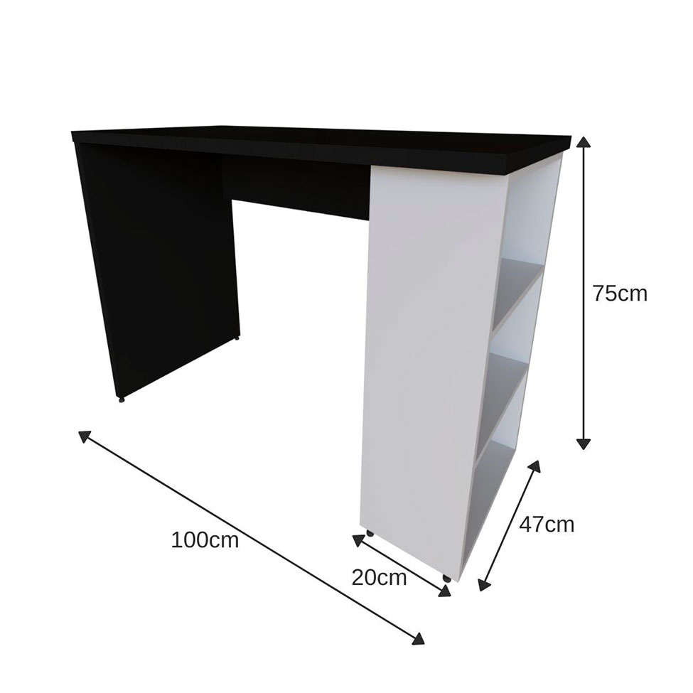 Escrivaninha com Prateleira KitCubos Preta e Cinza Cristal 100 cm