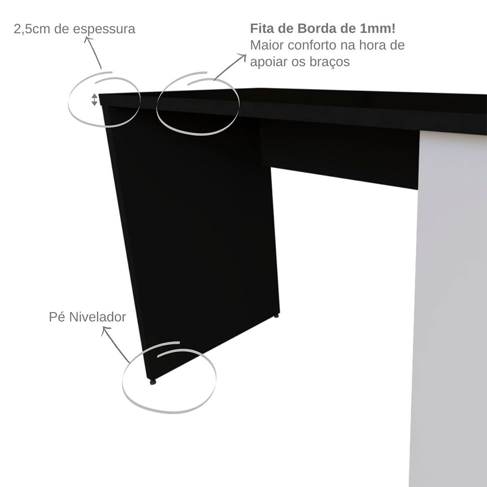 Escrivaninha com Prateleira KitCubos Preta e Cinza Cristal 100 cm
