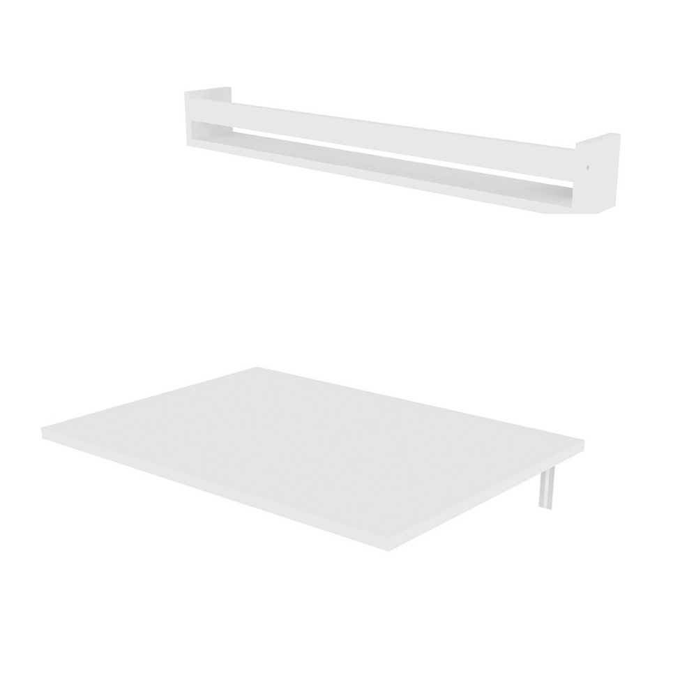Mesa Dobrável para Notebook com Prateleira KitCubos Branca