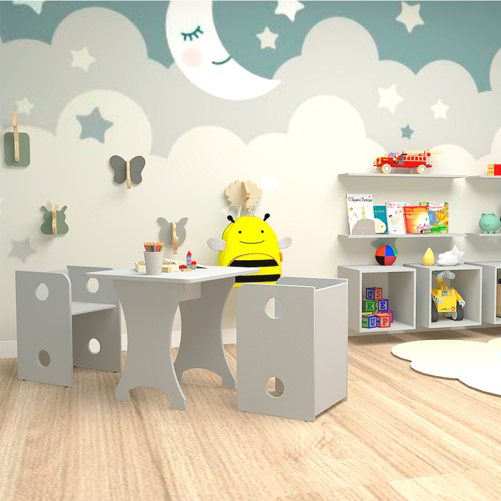 Mesa Infantil Quadrada KitCubos Cinza