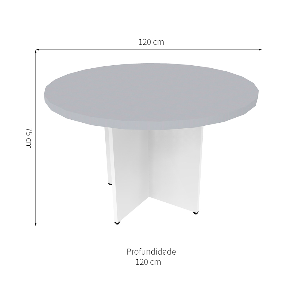 Mesa de Jantar Redonda Natus40 Branca e Cinza Cristal 120 cm