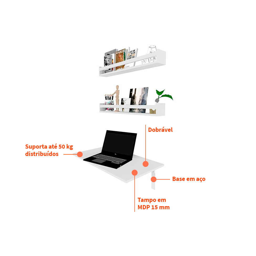 Mesa para Notebook Dobrável KitCubos Branca 60 cm