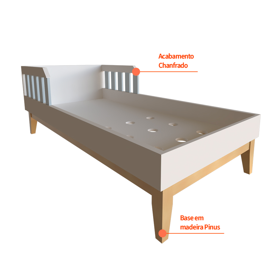 Quarto Infantil Adoleta 1 PT Branco e Cinza Cristal