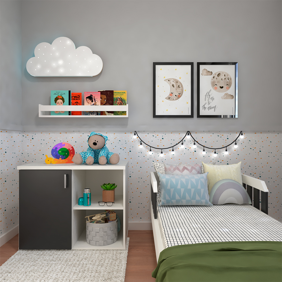 Quarto Infantil Adoleta 1 PT Branco e Preto
