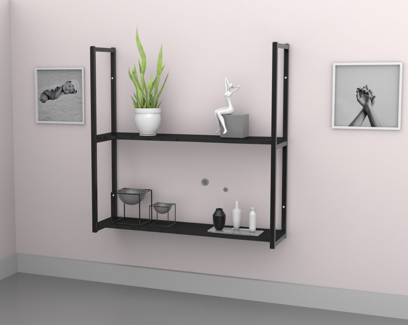 Kit com 2 Prateleiras 90 x 20 cm Preto – PIP2-9020