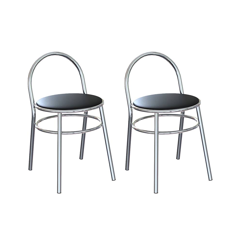 Conjunto com 2 Bancos Ader Cromado e Preto
