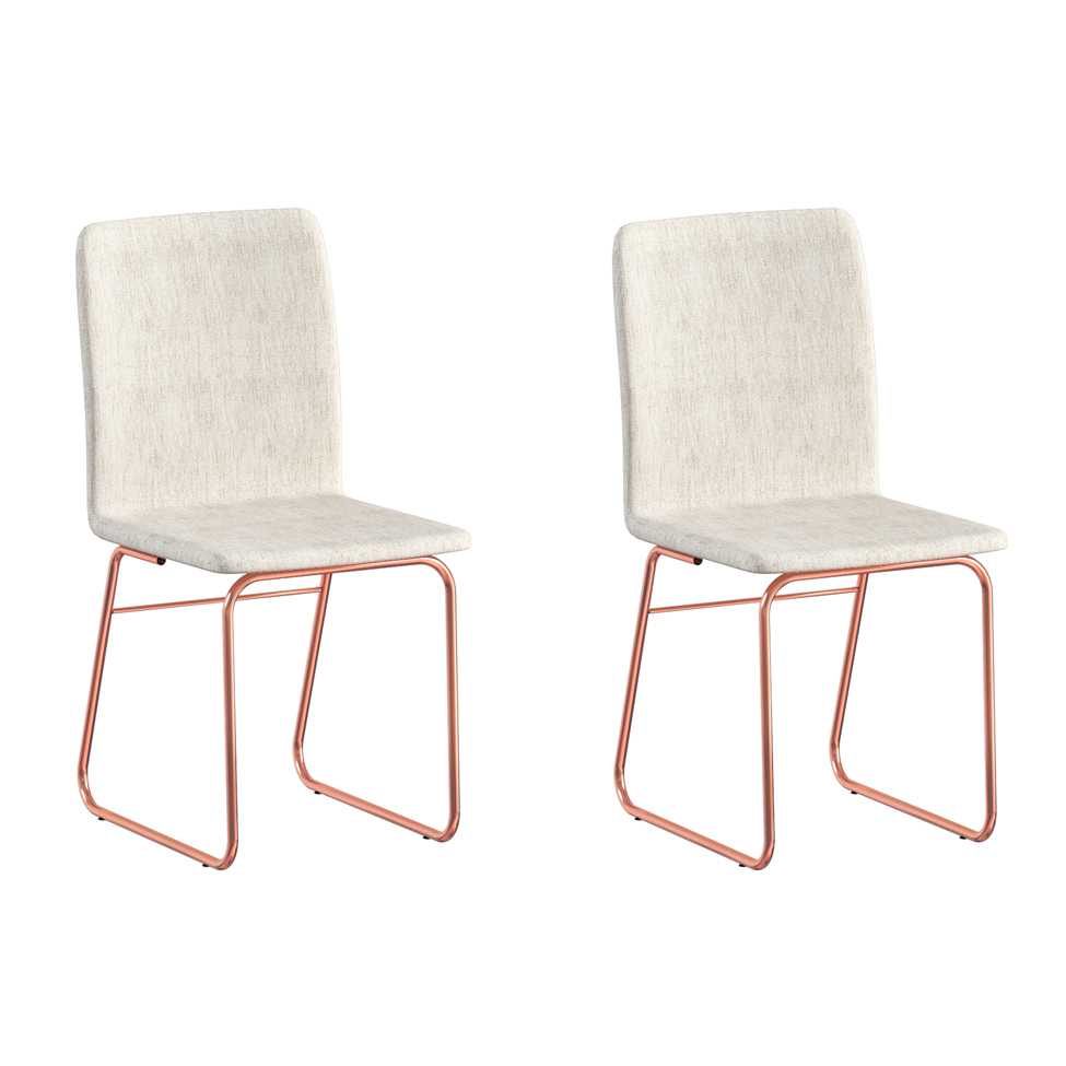 Conjunto com 2 Cadeiras Lana Rosé Gold e Palha