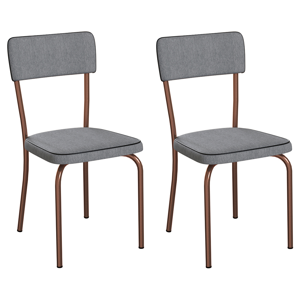 Conjunto com 2 Cadeiras Mackay Cinza e Cobre