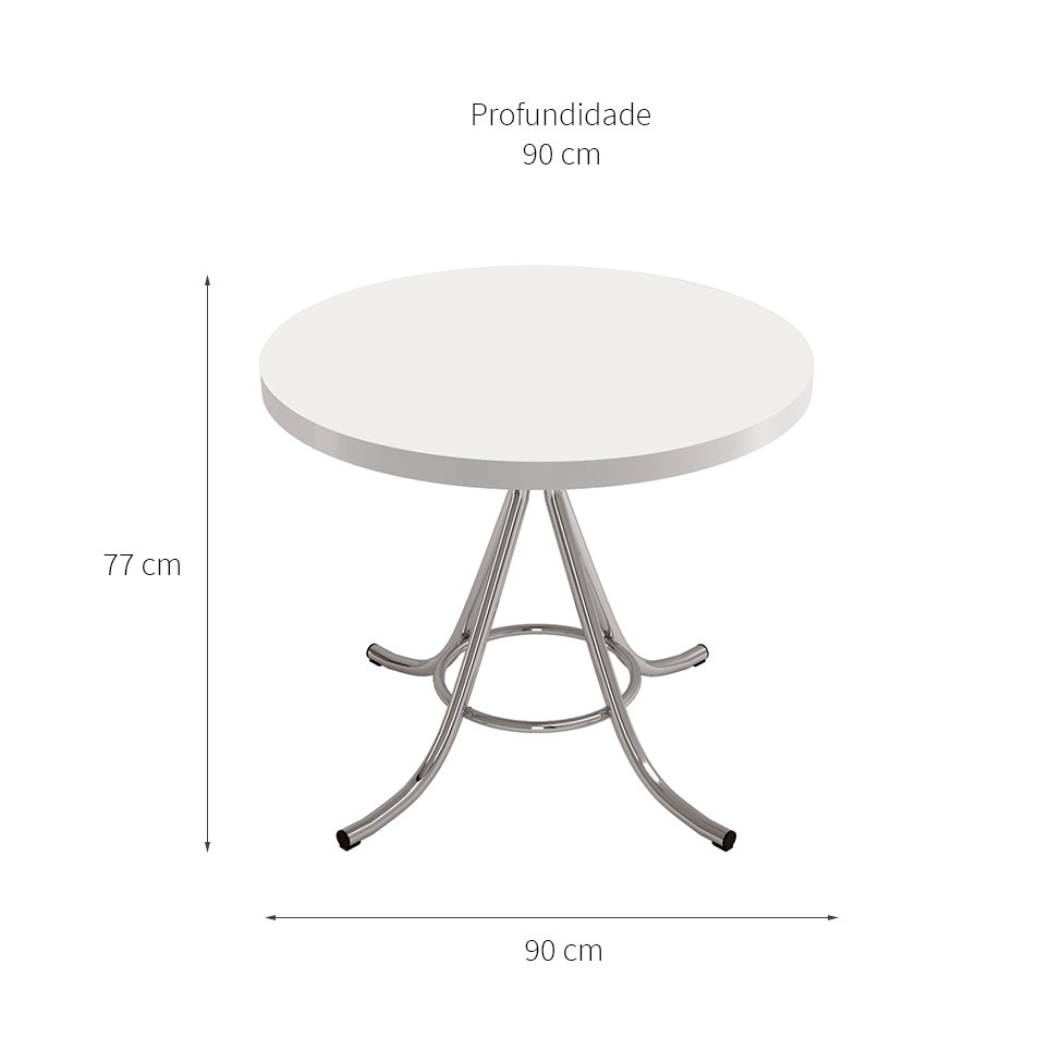Mesa de Cozinha Redonda Core Branca e Cromada 90 cm