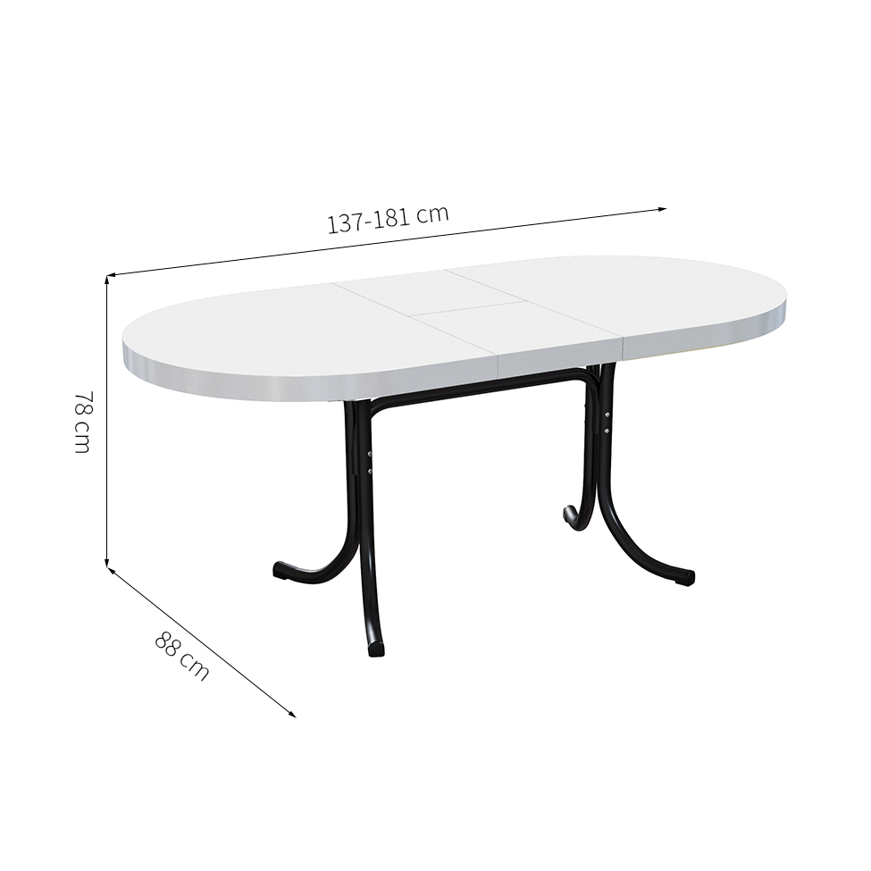 Mesa de Jantar Oval Dobrável Anaheim Branca e Preta 137 cm